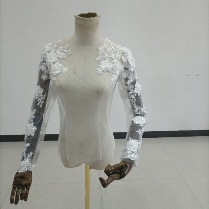 キラキラチュール ボレロ ハイネック 魅惑の花レース　 花嫁/ウェディングドレス/ブライズメイド/結婚式/