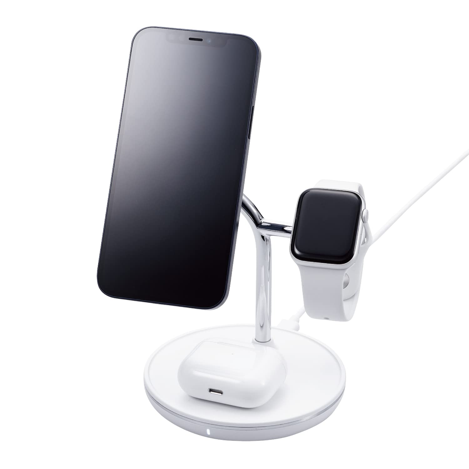 エレコム ワイヤレス充電器 3in1 3台同時充電 [Magsafe対応のiPhone/Apple Watch/AirPods] マグネット内蔵 7.5W+5W Type-C(入力ポート) C-Cケー