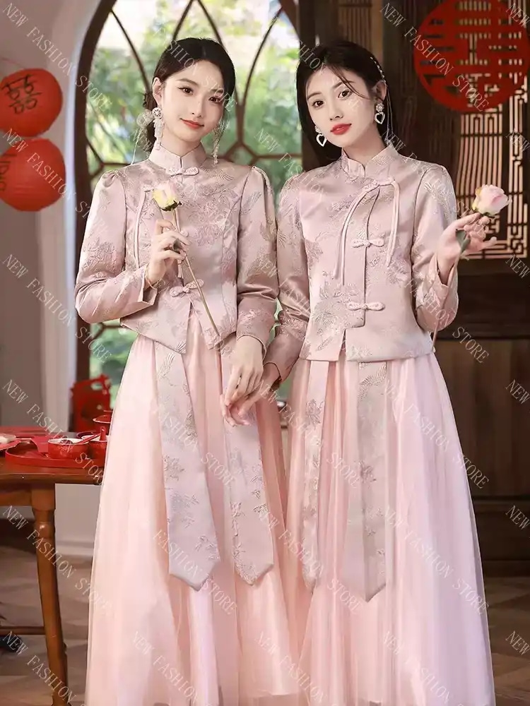 新しい中国式女性の新しいチャイナドレスの姉妹団ドレスのスカート丈-19