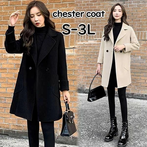 チェスターコート レディース コート 大きいサイズ ミドル丈 アウター レディースコート 韓国 カジュアル シンプル 秋冬物 冬物 冬服 防寒 フォーマル あったか 綺麗な大人シルエット dv034z