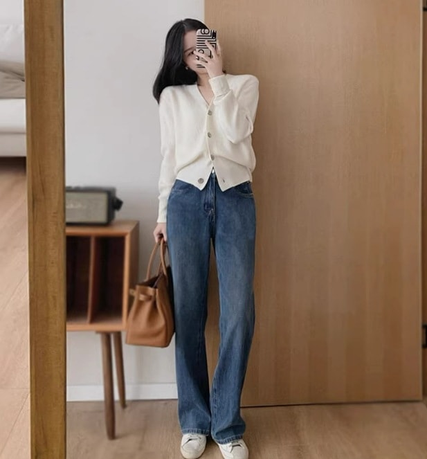 レディース パンツ ボトムス デニム Gパン ストレートパンツ デニムパンツ フルレングス ストレート ファスナー ポケット ブルーデニム 大人可愛い シンプル カジュアル おしゃれ かっこいい