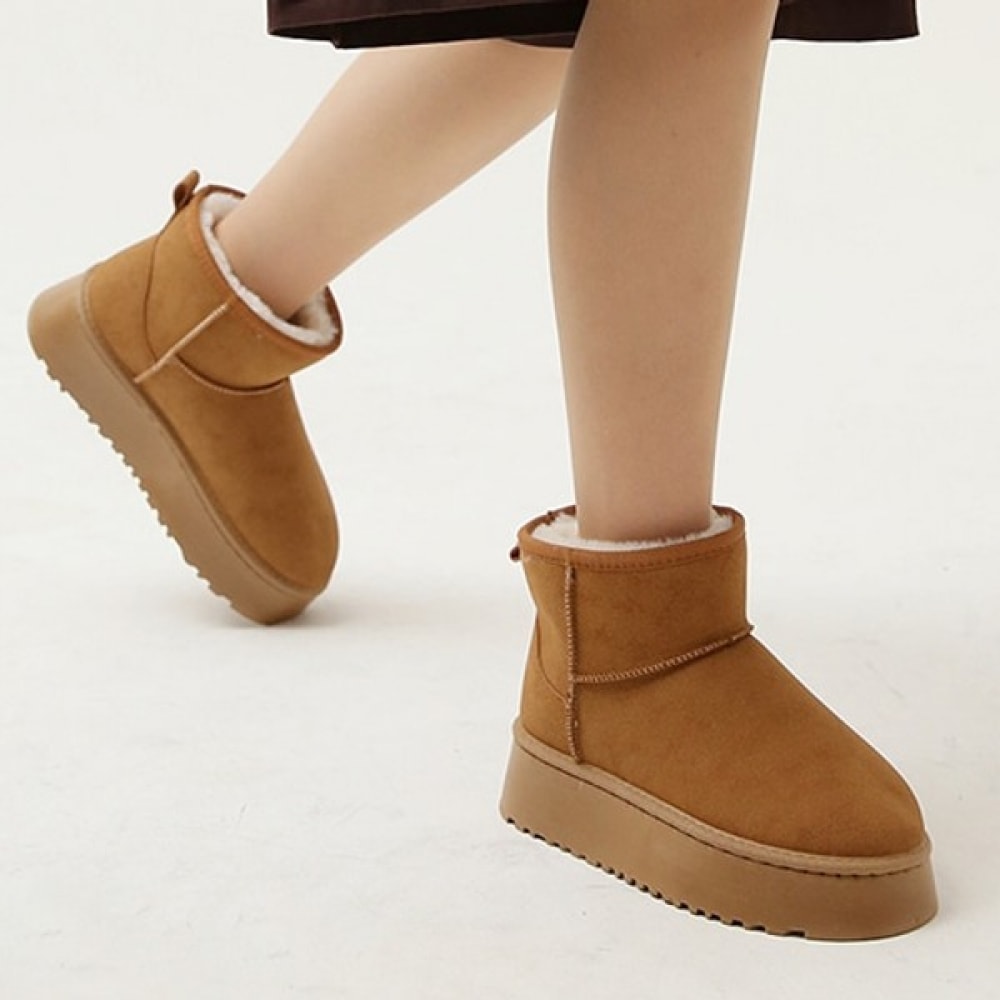 (Ninas Paris) 5cmチャンキーヒールソフト裏地付きファーアンクルブーツ