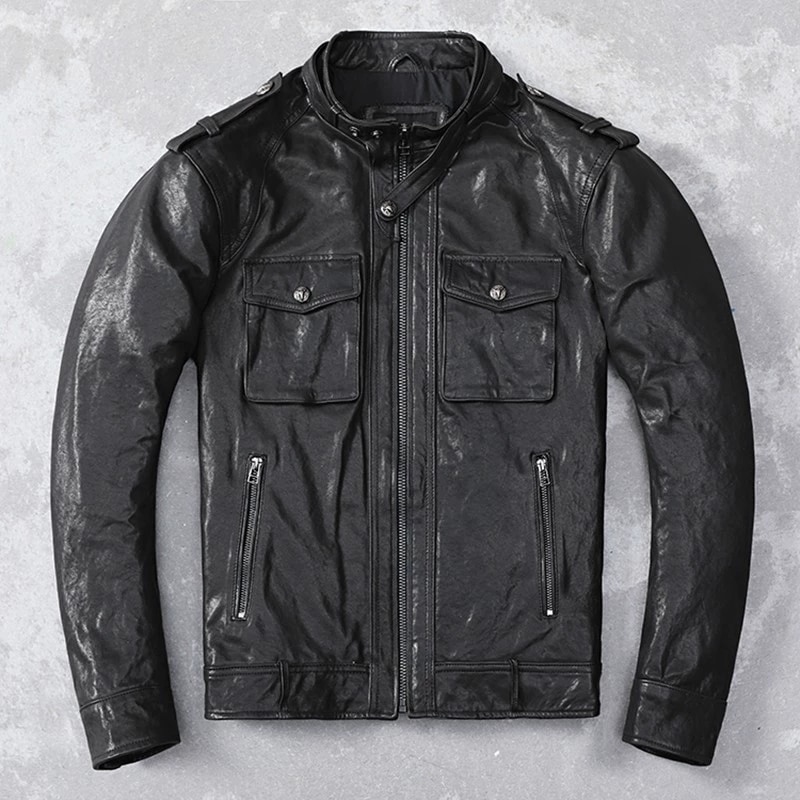 シープスキンモーターサイクルジャケットスタンドカラートレンディメンズ薄手春秋ジャケット　　レザージャケット ライダースジャケット ハーレーオートバイ服