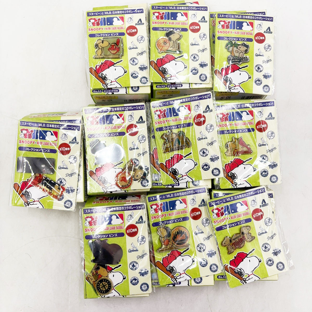 【中古・未使用品】[10個入] NORICO ノリコ スヌーピー × MAJOR LEAGUE BASEBALLコレクション ピンズ BOX MLB メジャーリーグ PEANUTS ピーナッツ