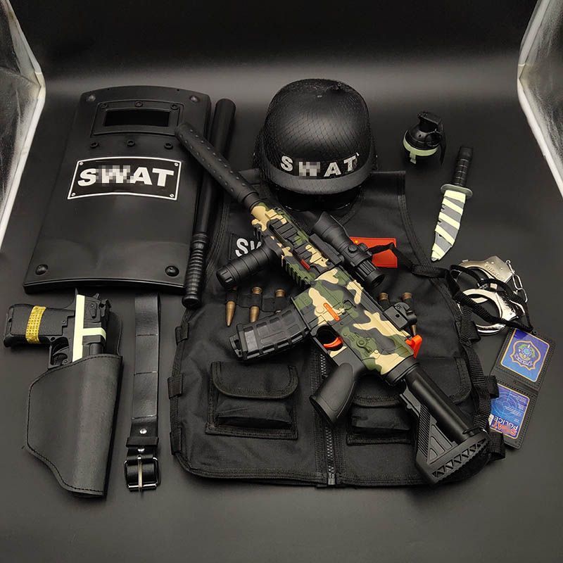 トイガンセットリアルリトル特殊部隊装備リトルポリスおもちゃフルセット発射可能ソフト弾丸銃ボーイ