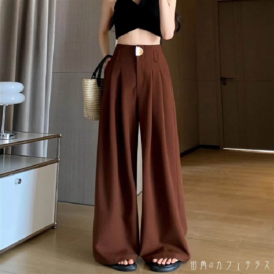 ワイドパンツ 4色 フレア Aライン ガウチョ ボトム ロング マキシ 装飾 プリーツ ドレープ タッグ 厚手生地 かわいい 大人可愛い 大人女子 綺麗 シンプル カジュアル 大人 上品 おしゃれ お