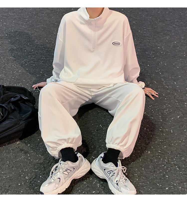 セットアップ レギュラー丈 長袖 ハイネック ストレート ツーピース シンプル カジュアル お洒落 かっこいい ラフ メンズライク ボーイッシュ スポーティー ルーズ 個性的 存在感 抜け感 無地 春