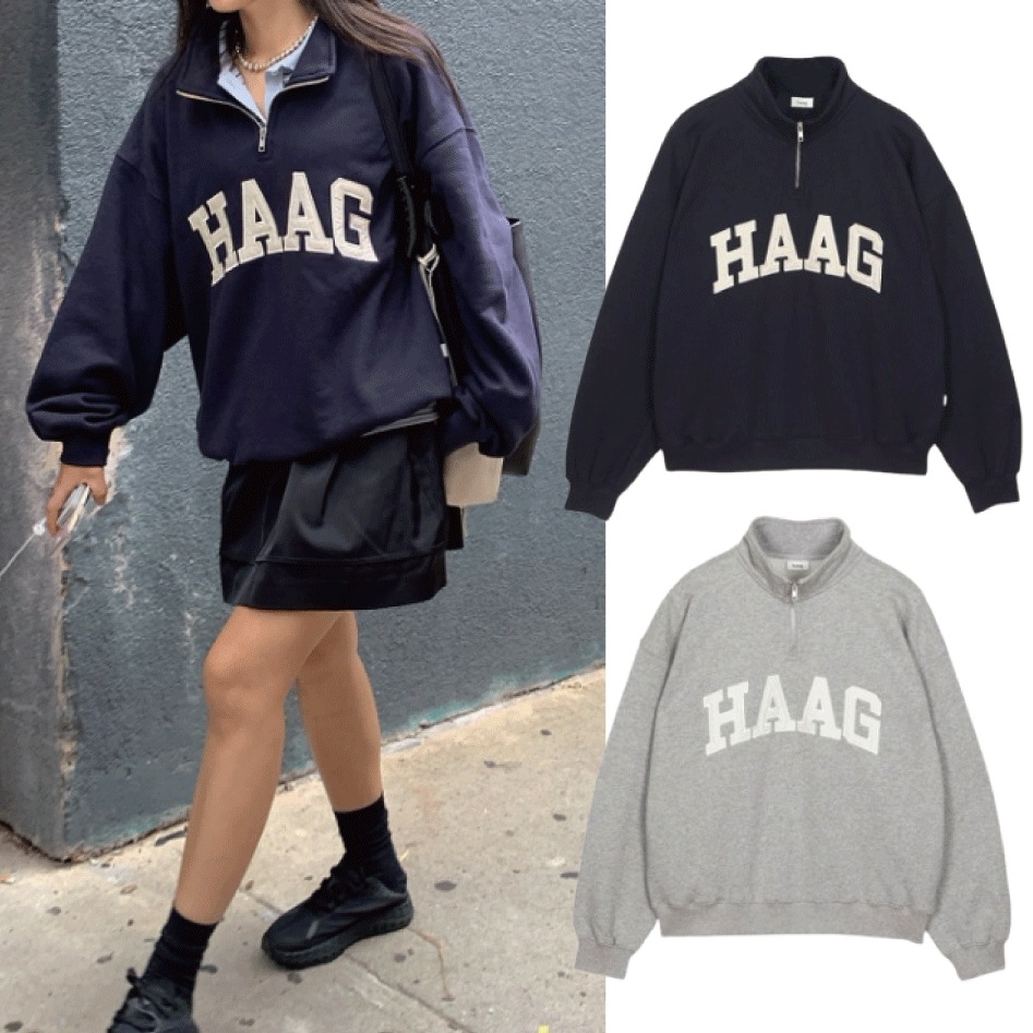 a haag half zip-up スウェット (2 COLORS)