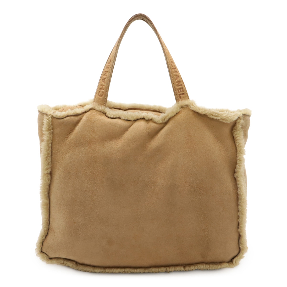 トートバッグ ミニトート ハンドバッグ ムートン スエード ベージ