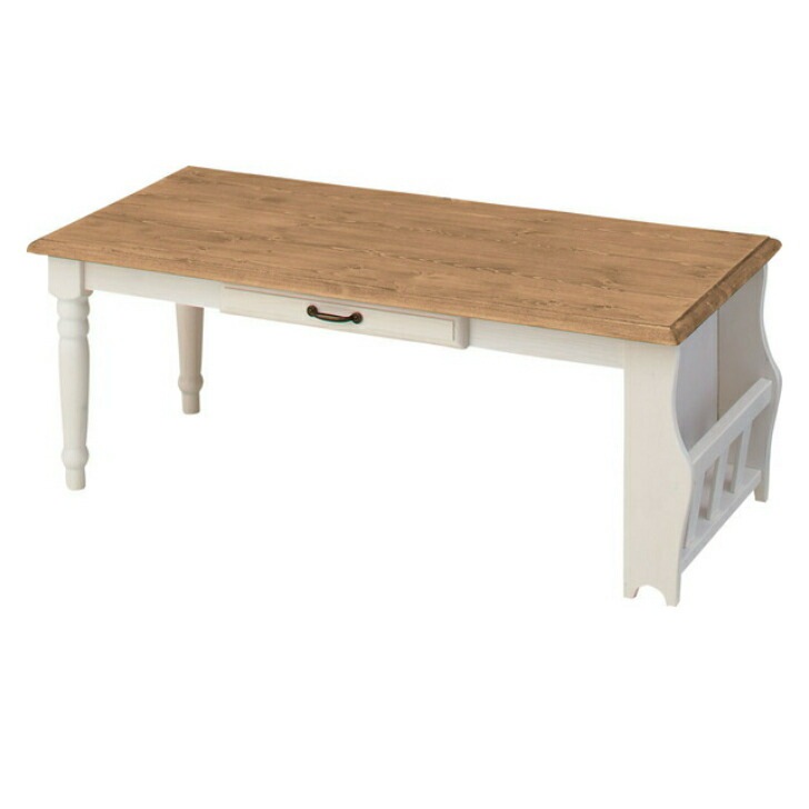 ミディ センターテーブル ローテーブル 天然木 パイン 引き出し付き マガジンラック付き フレンチスタイル ミディシリーズ CFS-214