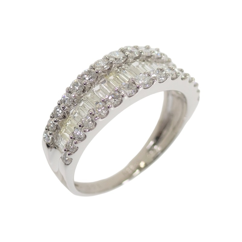 デザインジュエリー バゲットカット 12号 リング 指輪 Pt950プラチナ ダイヤモンド1.00ct レディース サービス箱付き【Aランク】