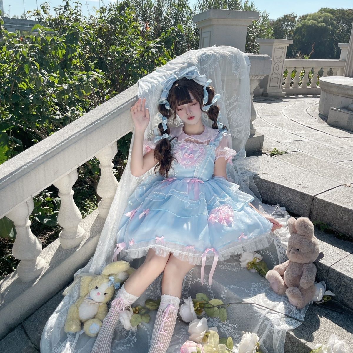 ロリータ ロリータ ブルーとピンクのツーピースロリータドレス 母の日のプレゼント