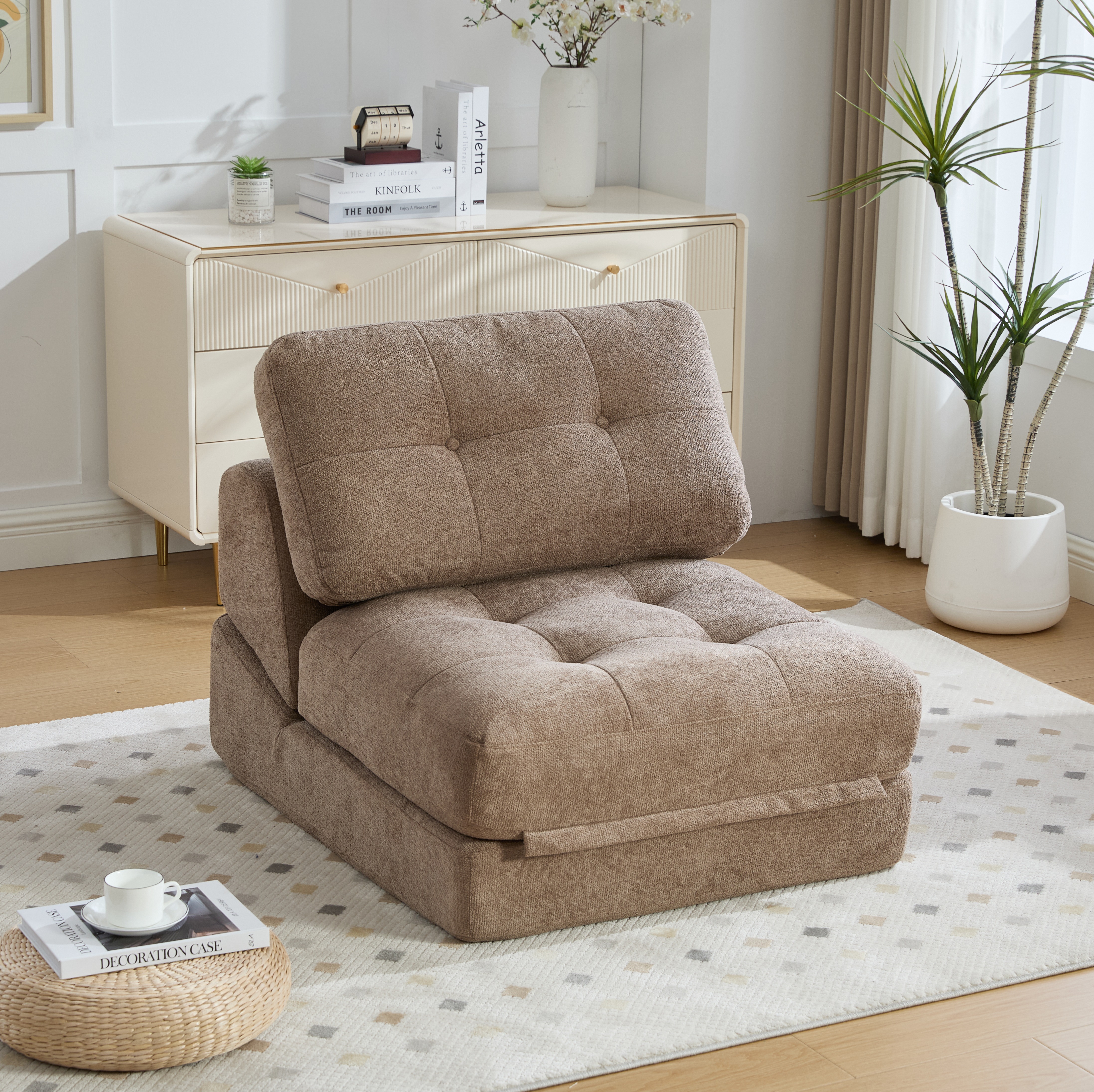 国内発送.送.料.無.料新品623折りたたみ ソファベッド 1人掛け [幅75cm] リクライニング コンパクト シングル フロアソファ 一人暮らし シェニール生地採用 多機能