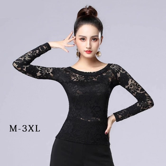 激安セール社交ダンス トップス 長袖 レース 透け感 フリル 胸パッド付き ラテン モダン タンゴ サンバ ダンスウェア レディース 社交ダンス衣装 コンサート 舞台用 ステージ衣装 練習着 レッスン