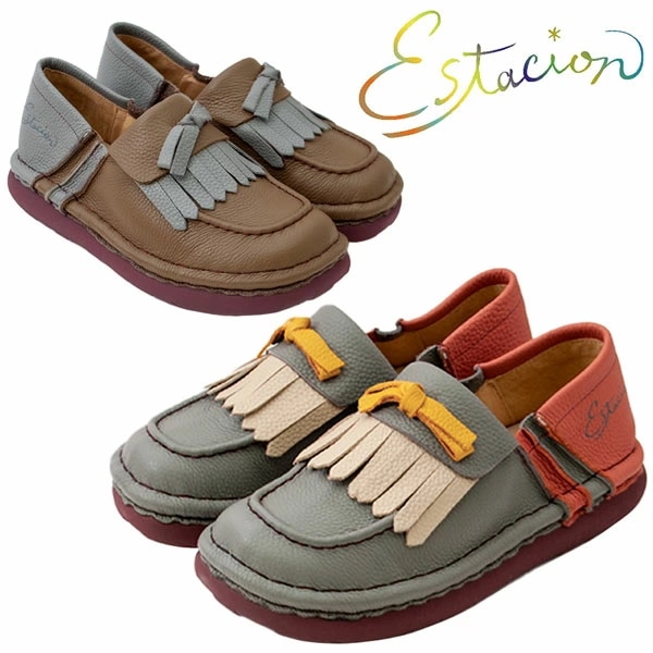 estacion エスタシオン TGE474 レディース シューズ 本革 コンフォート リボン フリンジ 可愛い ふかふか 新作 カジュアル 秋冬コ－デ 歩きやすい 疲れにくい レザー 17,600円