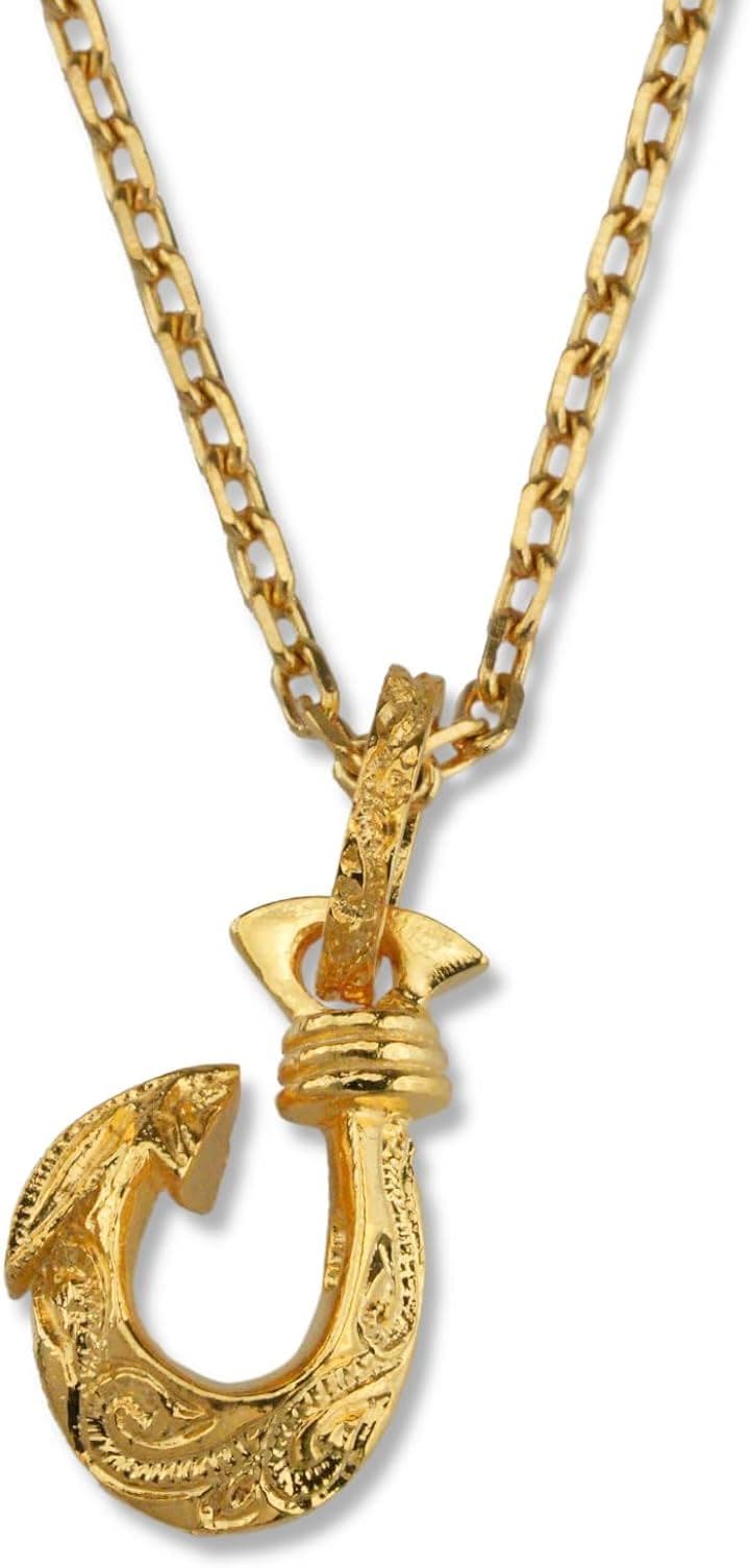 シルバー sv925 ネックレス 24K ゴールドコーティング フィッシュフック ハワイアンジュエリー スクロール ペンダント( ゴールド) 9,086円
