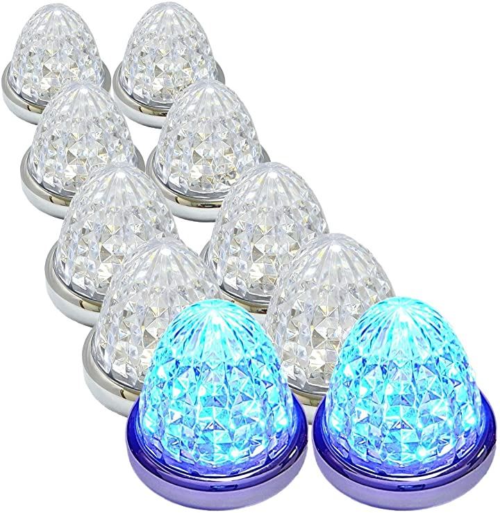カスタマイズ 24V トラック用 LED マーカーランプ サイド 8面クリスタルカット仕様 16LED 汎用 10個 セット (ブルー)