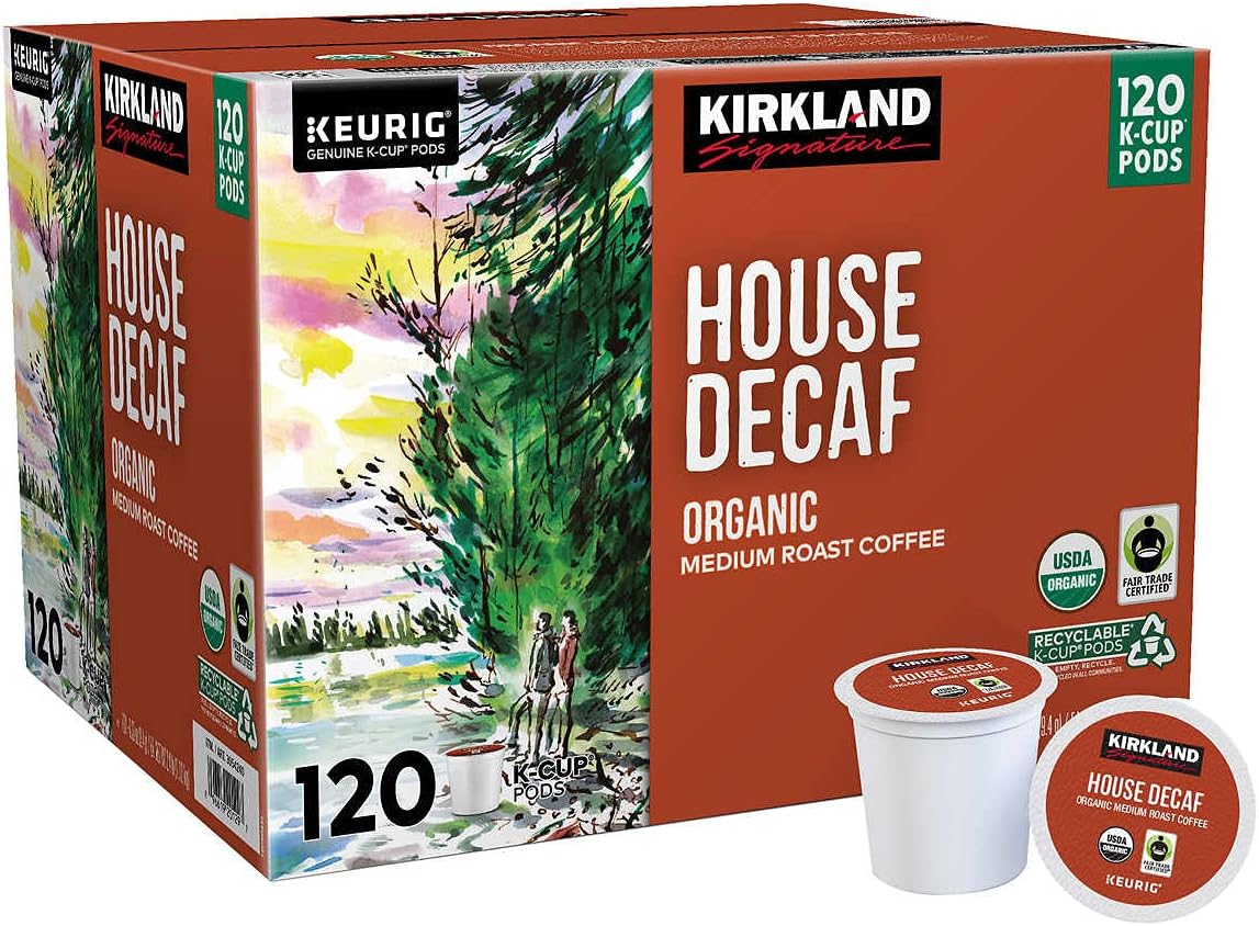 Kirkland Signature Organic House Decaf Coffee K-Cups, 120 Count, 120 Count (Pack of 1)