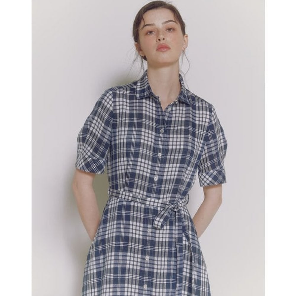 [24SS] [リネン] ブルーストラップリネンシャツスタイルドレスHSDR4B413B3