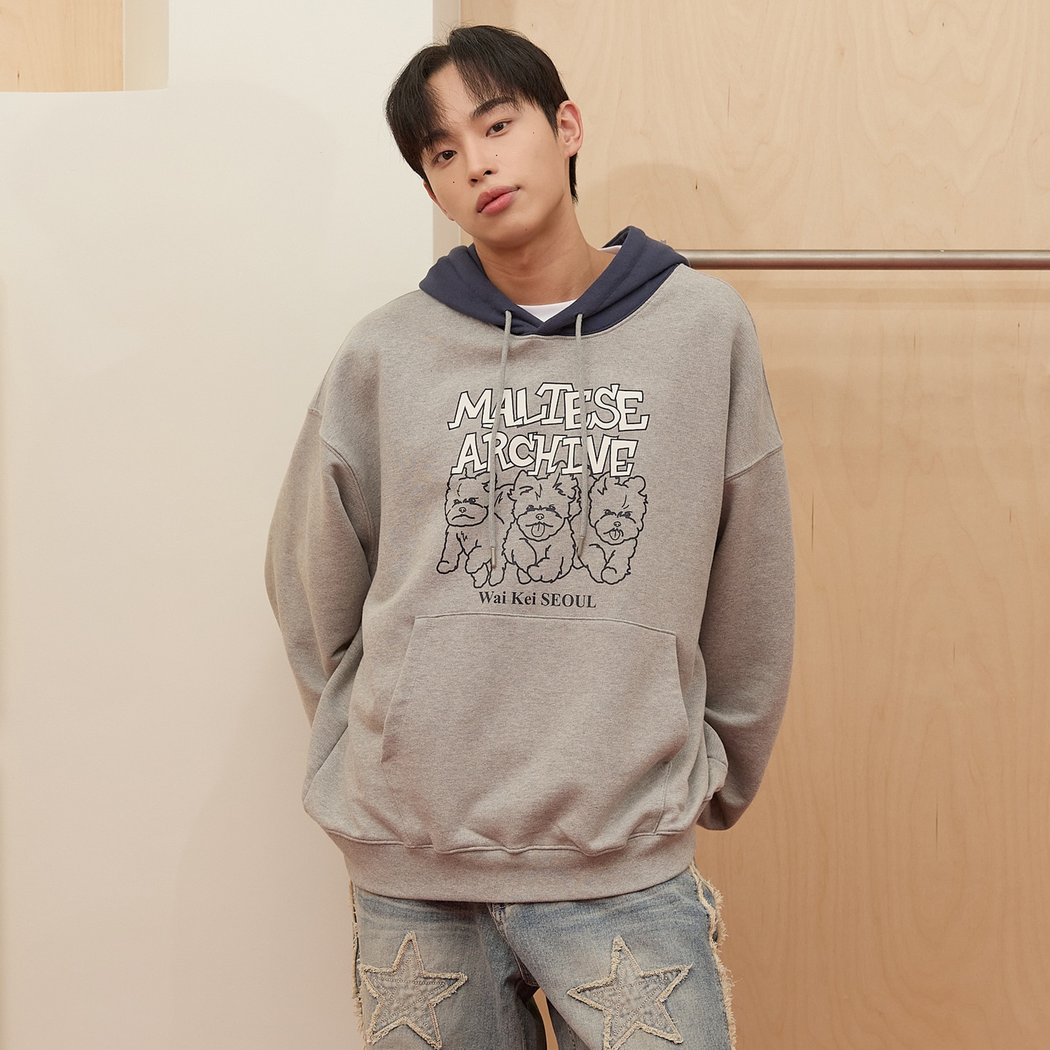 Maltese Archive Line Graphic Two Tone Hoody GREY