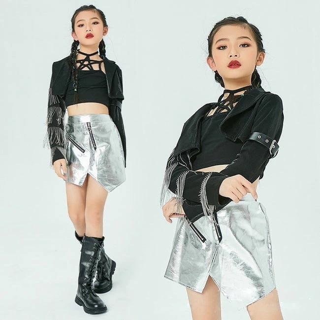 お財布に優しいダンス 衣装 ダンス衣装 ヒップホップ キッズ ダンスウェア 女の子 子供 上下セット タンクトップ スカート ジャケット ヒップホップステージ HIPHOP レッスン着 ストリート ダ