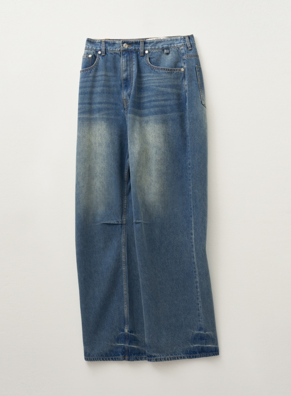 ★SATUR★ W Crease Hemline Wide Denim Pants Union Washed SATUR】 CREASE HEMLINE WIDE DENIM PANTS : UNION WASHED