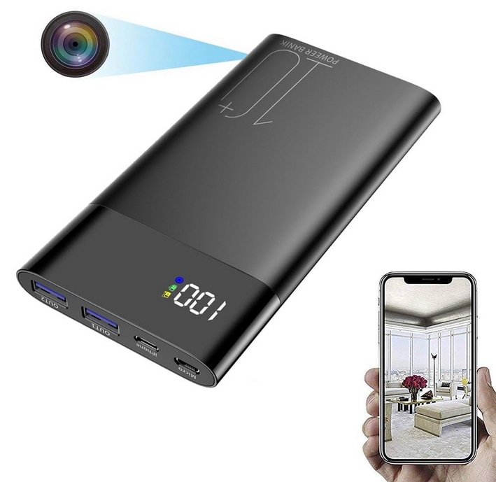 4K + Wifi P2P +モバイルリモートモニタリング赤外線LEDナイトビジョン機能を備えた10000 mAhパワーバンクスパイカメラ