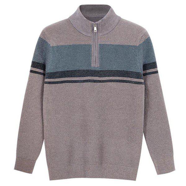 冬のストライプハーフネックジップアップニットTシャツタートルネック_P348149212