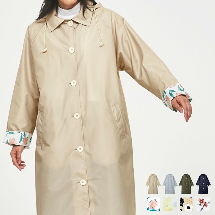 W by Wpc. ラグランスリーブワークコート レインコート レディース レインウェア ワークコート 自転車 通勤 通学 おしゃれ かわいい 収納袋 収納 防水 wpc 女性 フリーサイズ 花柄