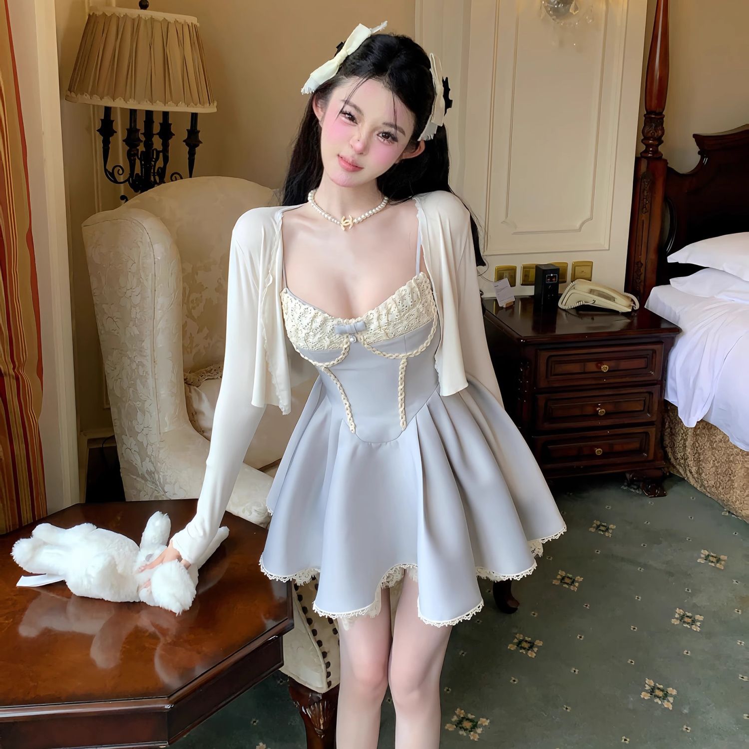 ワンピース スプリングライトの贅沢純粋でハイエンドの気質新鮮なウエストにぴったりのスリムなバックリリースサスペンダードレス 5,368円