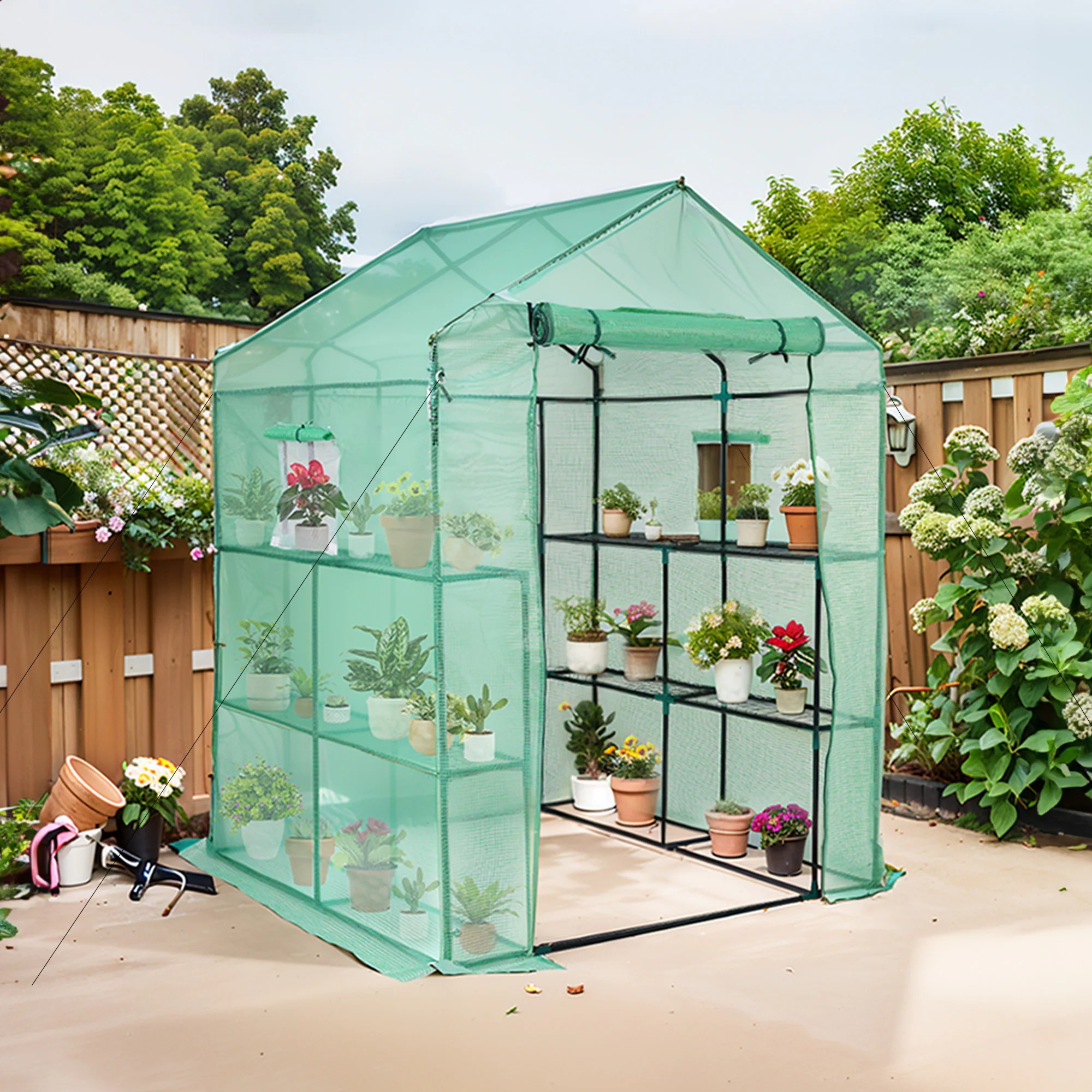【国内発送Ｍ】1711ビニール温室 大型 2枚カバー付き143*142*196CM 温室 左右2段 ベランダ 家庭用 ビニールハウス 家庭菜園 ガーデンハウス フラワーハウス ラック ビニール カバー