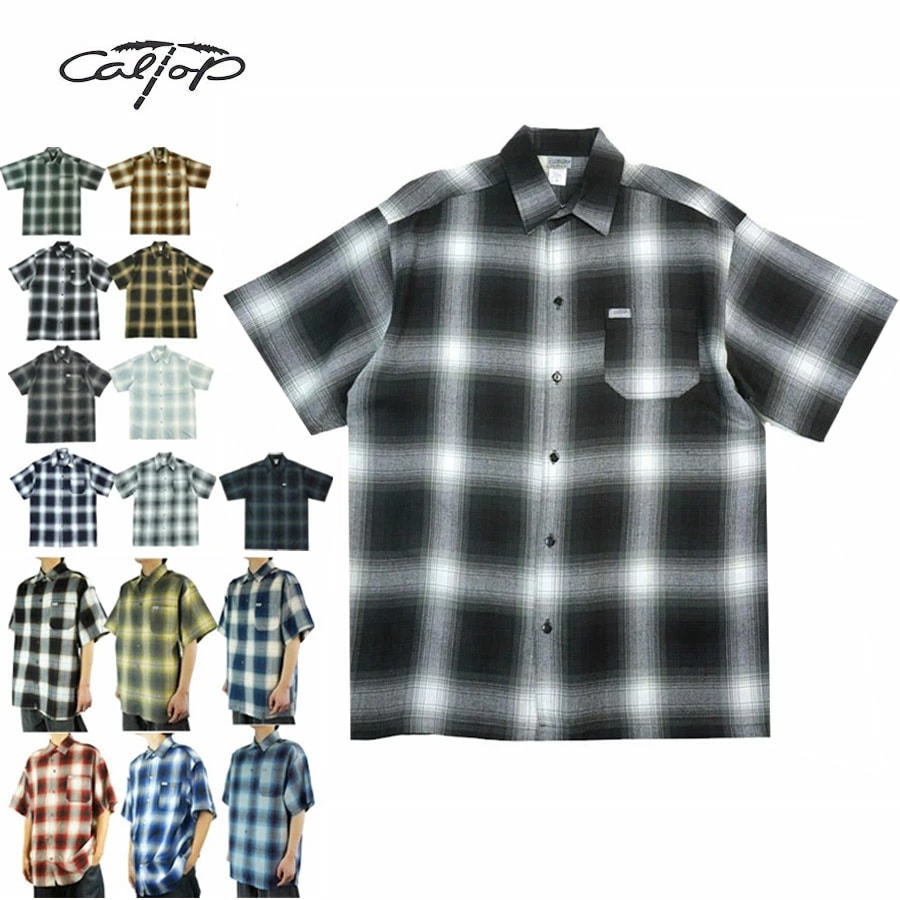 キャルトップ シャツ ネルシャツ オンブレチェック CALTOP カルトップ【クリックポスト発送】メンズ 半袖 シャツ2000 ショートスリーブシャツレッド