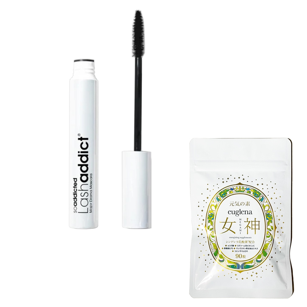 お得セットユーグレナ女神90粒+メジャー ドラマ マスカラ(ボリューム) 8ml 正規品