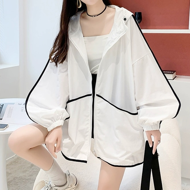 トップス ジャケットフード付き アイスシルク 日焼け止め 女性用 UV保護 ミドル丈 多用途 ルーズフィット ファスナー カジュアル ストリート 新作 夏 レディース 10代 20代 30代 デイリー