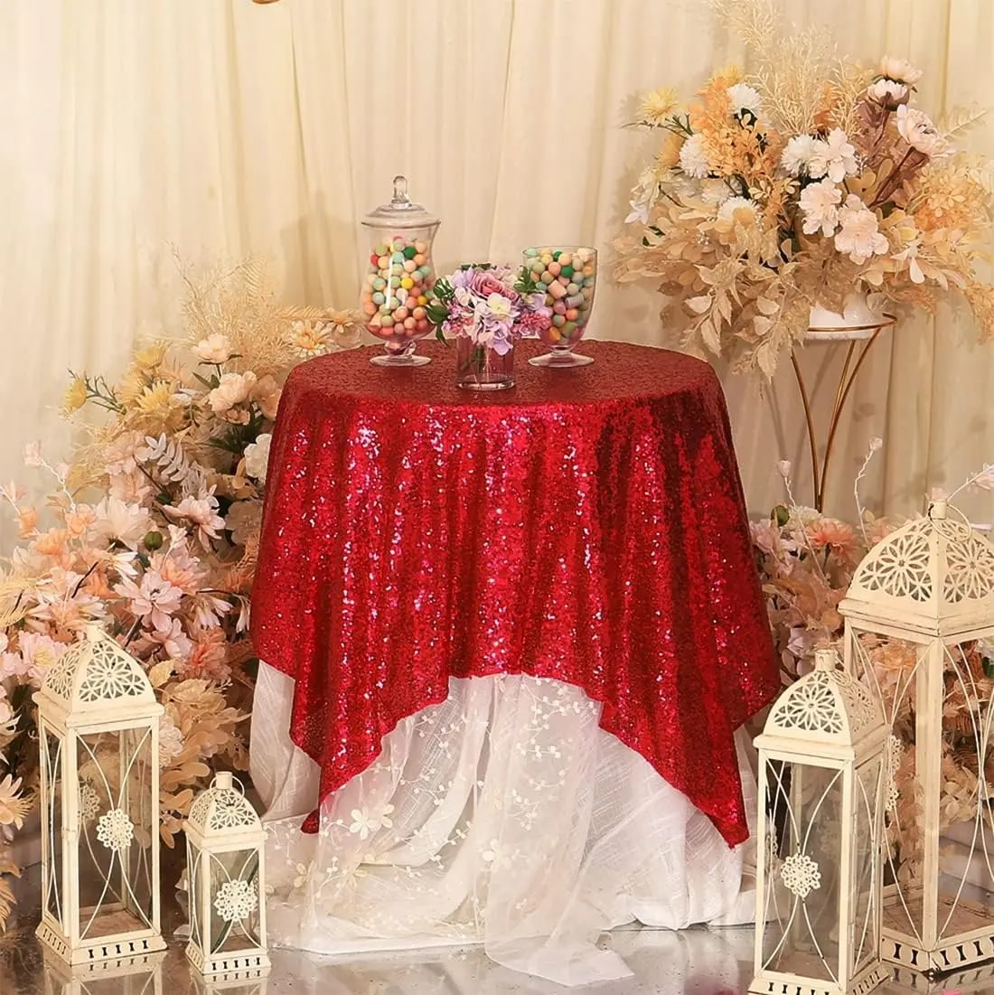 長方形の金色のスパンコールのテーブルクロス クリスマス 結婚式 赤ちゃん 誕生日 仕事 カクテルパーティーの装飾 大きなサイズのテーブルカバー