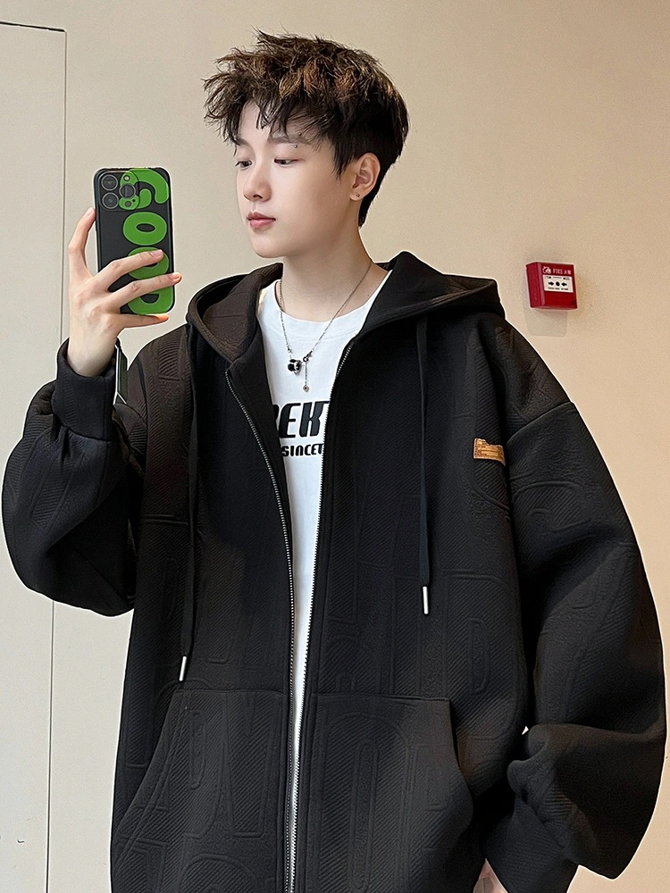 アメリカンジャケット メンズ 春秋トレンド タイドジップ フード付きセーター 男の子 秋 トップス