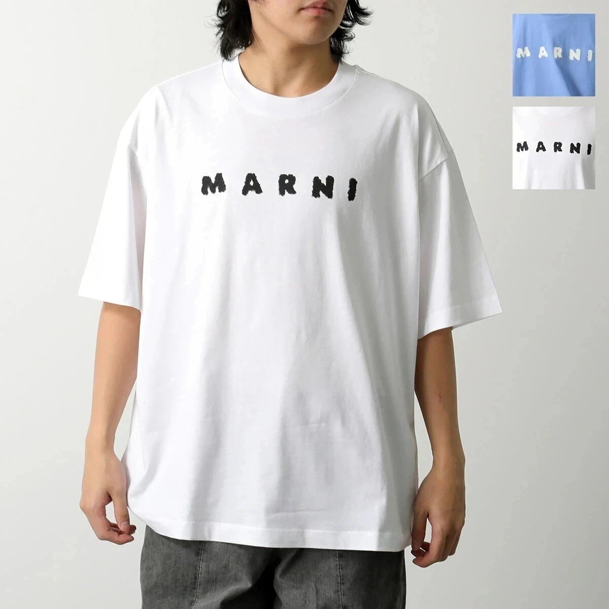 MARNI マルニ Tシャツ THJET49P13 USCX42 メンズ 半袖 カットソー コットン クルーネック ロゴＴ オーバーサイズ カラー2色