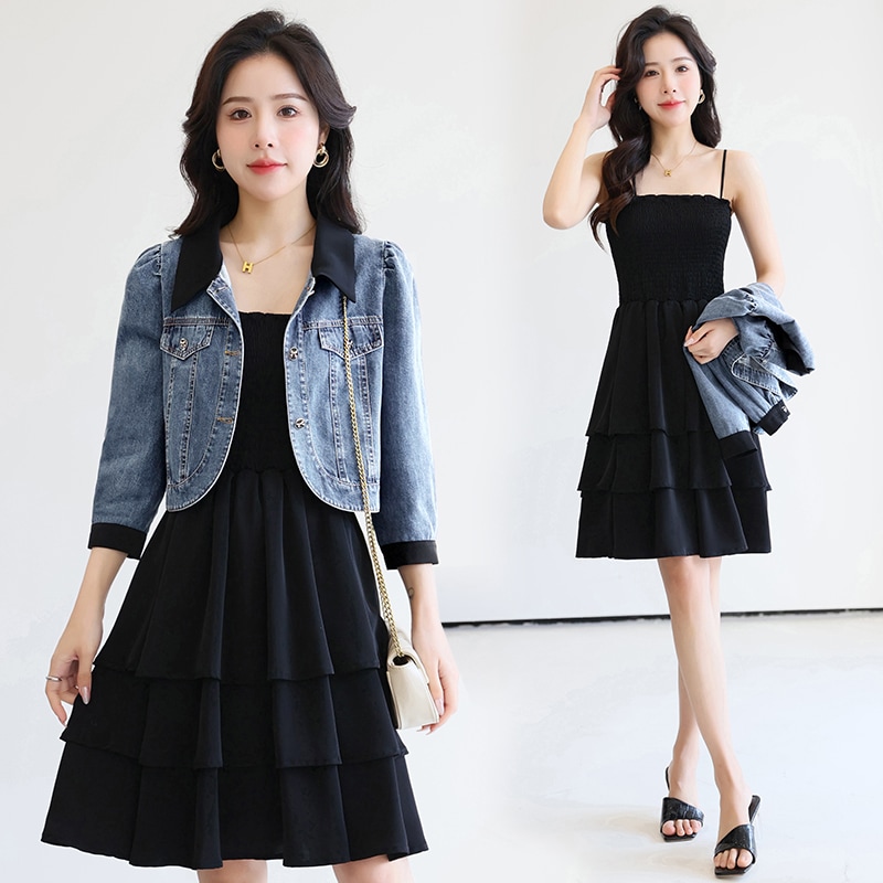 デニムドレス秋服 2024 新しいスタイル今年の人気の洋風春と秋の女性のツーピーススーツ年齢を減らすスカート