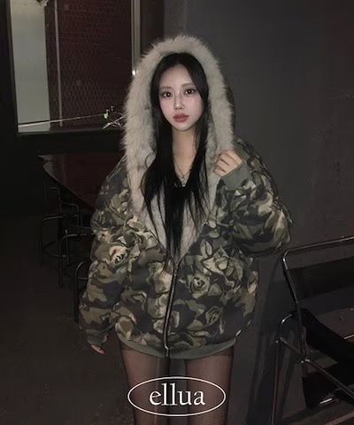 迷彩 ファーダウン y2k Qoo10] 【当日出荷】[y2k/フィットミーチム/