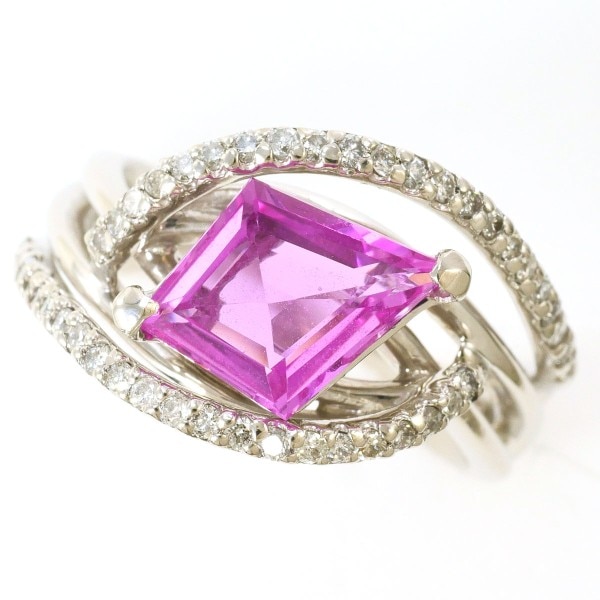 PT900 プラチナ リング 10号 ピンクサファイア 1.79 ダイヤ カード鑑別書 中古