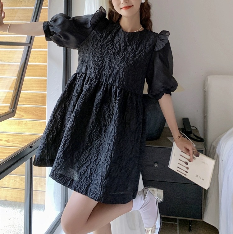 レディース ワンピース ミニ ショート 膝上 パフスリーブ ラウンドネック Aライン フリル ハイウエスト 透け感 シースルー 切り替えデザイン プルオーバー かわいい 上品 おしゃれ ガーリー 8,953円