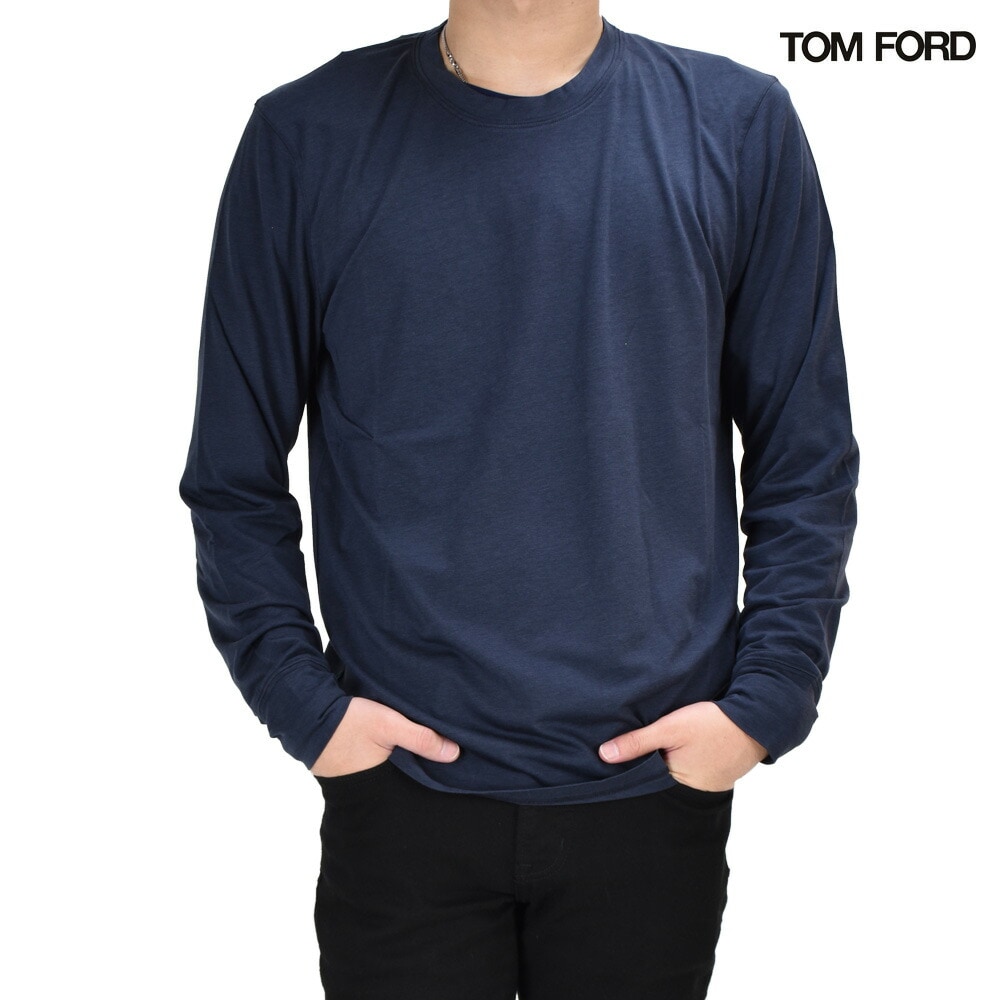 トムフォード ロンT メンズ カットソー 長袖 丸首 クルーネック ネイビー 紺 TOM FORD[bp229-tfj916b08]