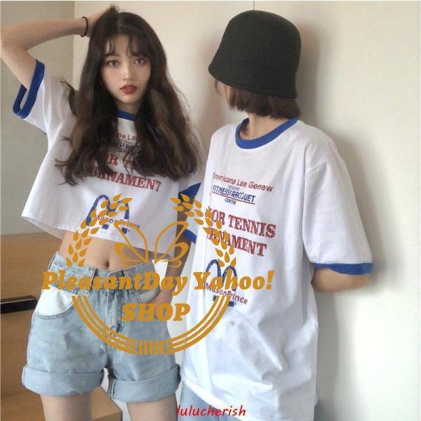 Tシャツレディース半袖へそ出しショート丈カップル服姉妹服かわいいトップスショートタンクトップ夏ゆるい韓国ファッション原宿系ストリート