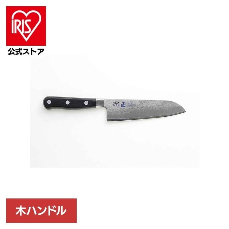 【人気商品】包丁 ナイフ 三徳 ステンレス 切れ味 木ハンドル 手研ぎ ダマスカス 永切れ 燕三条 匠 割込み万能包丁 霞 (B)