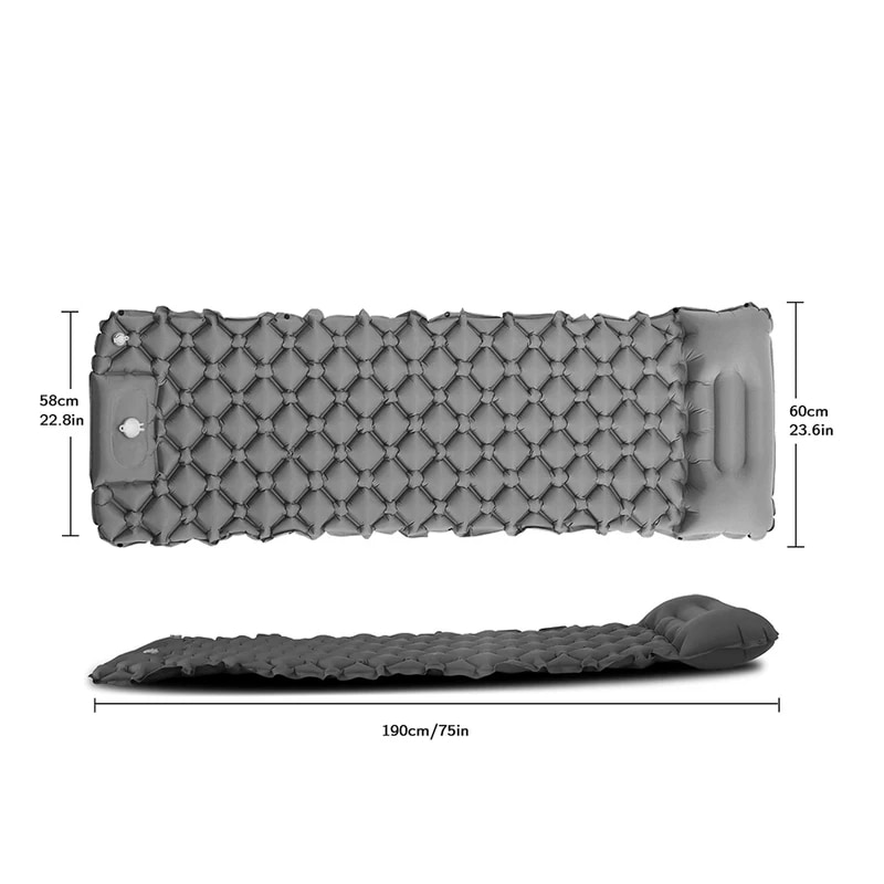 防水折りたたみ式インフレータブルキャンプマット,ピクニック毛布,ハイキング用エアクッション,収納バッグ付き Grey