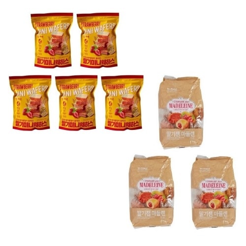 ノーブランドイチゴミニウェハス300g x 5個+イチゴジャムマドレーヌ500g x 3個学校事務所