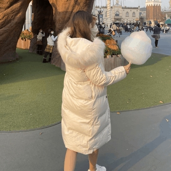 [高クオリティー/ キルティング真冬までずっと] ファー脱着可能 ミンク ダウン ファー ウェロンロングダウン