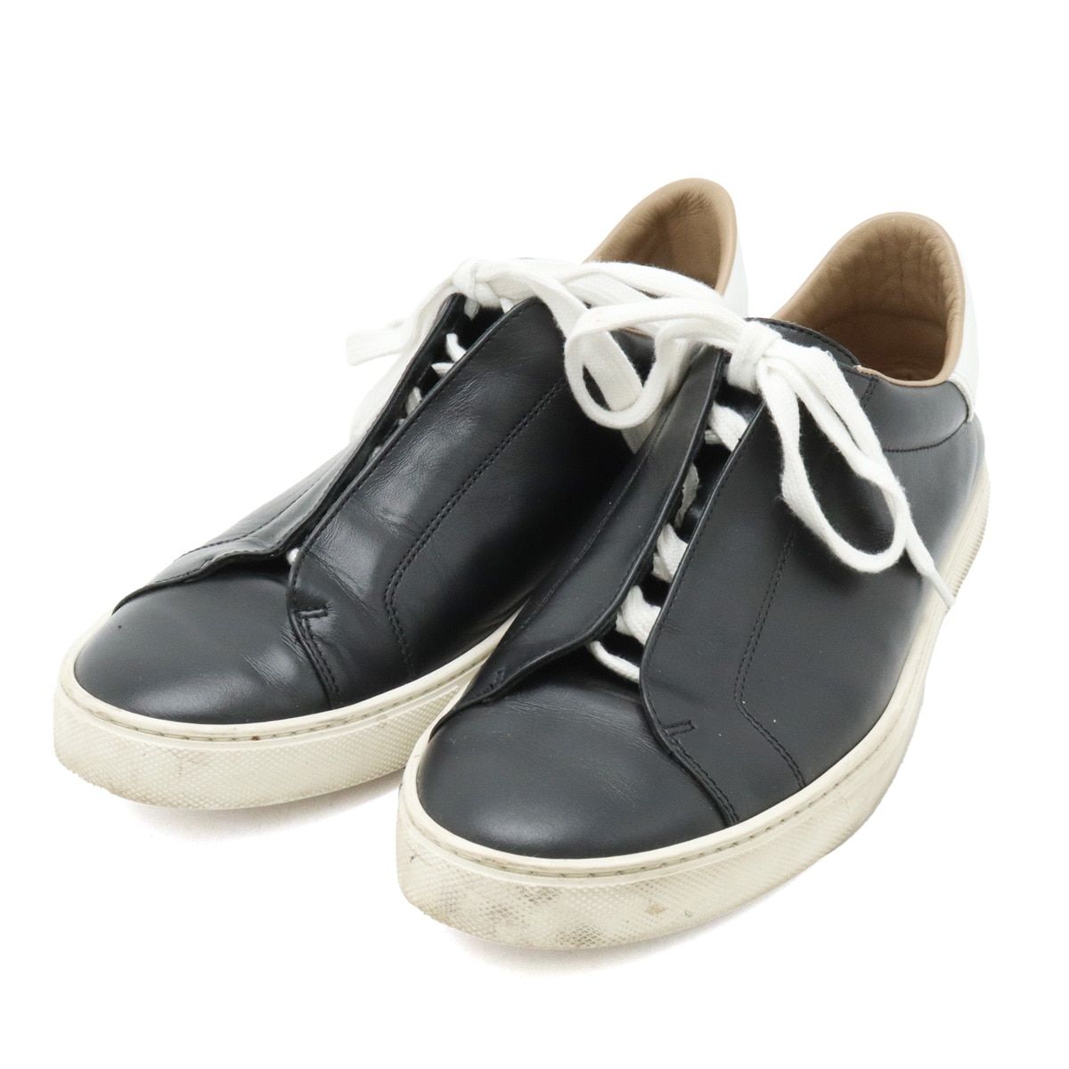 スニーカー シューズ レザー ブラック 黒 ホワイト 白 日本サイズ約25.5-26c
