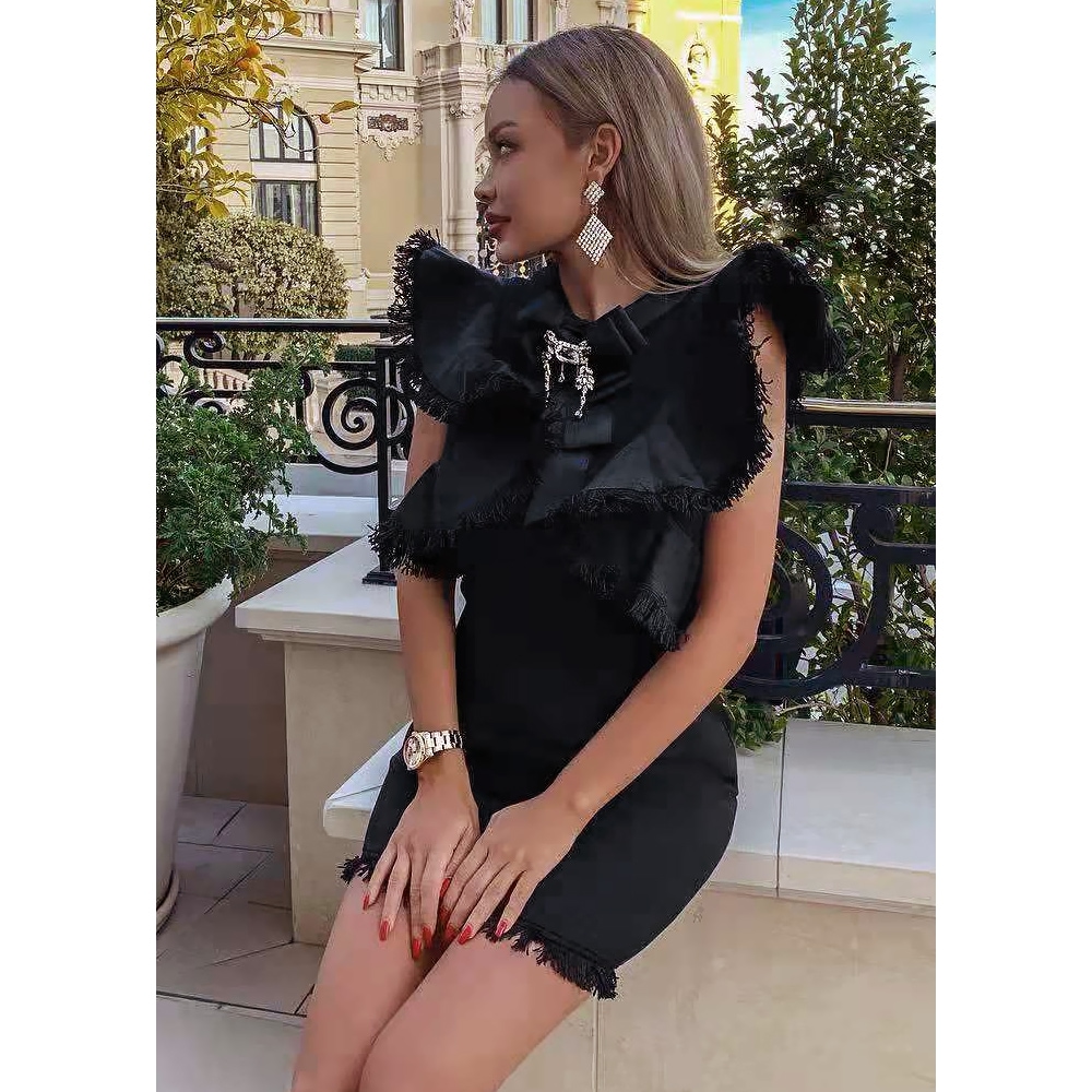 フリルフリンジドレス ショートドレス スリム タイト ドレス ワンピース ミニドレス ミニワンピ パーティー. お呼ばれコーデ キャバ嬢 a3057