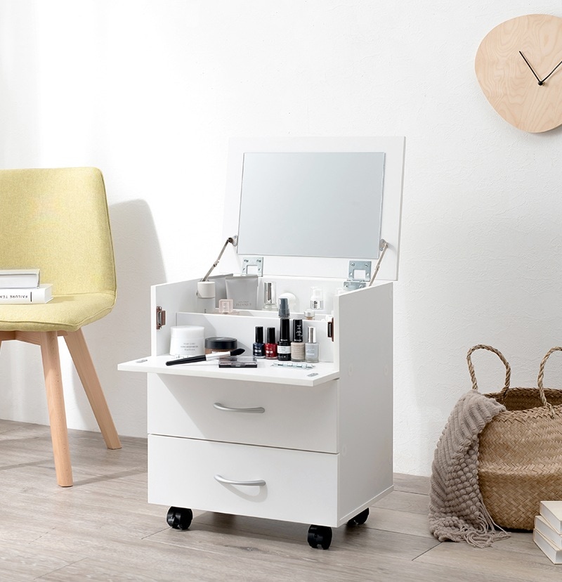 ドレッサー メイクワゴン おしゃれ コスメボックス 大容量 ナチュラルモダン かわいい ミラー キャスター 化粧台 鏡台
